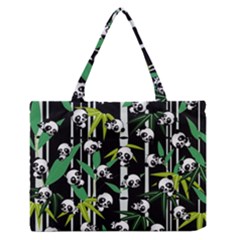 Satisfied And Happy Panda Babies On Bamboo Medium Zipper Tote Bag by EDDArt