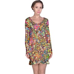 Multicolored Retro Spots Polka Dots Pattern Long Sleeve Nightdress by EDDArt