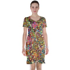 Multicolored Retro Spots Polka Dots Pattern Short Sleeve Nightdress by EDDArt