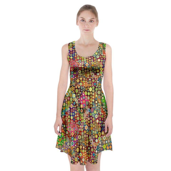 Multicolored Retro Spots Polka Dots Pattern Racerback Midi Dress