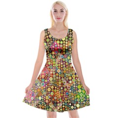 Multicolored Retro Spots Polka Dots Pattern Reversible Velvet Sleeveless Dress by EDDArt