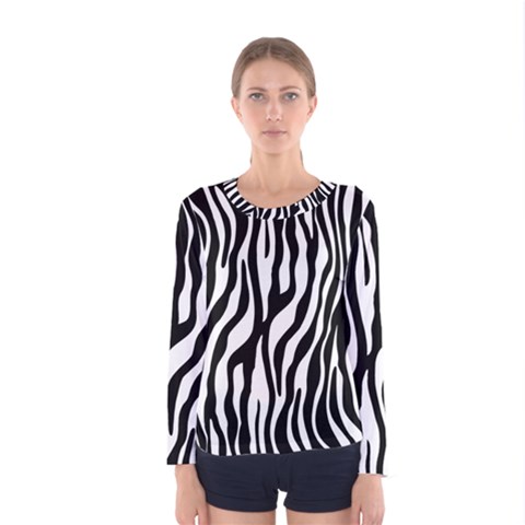 Zebra Stripes Pattern Traditional Colors Black White Women s Long Sleeve Tee by EDDArt