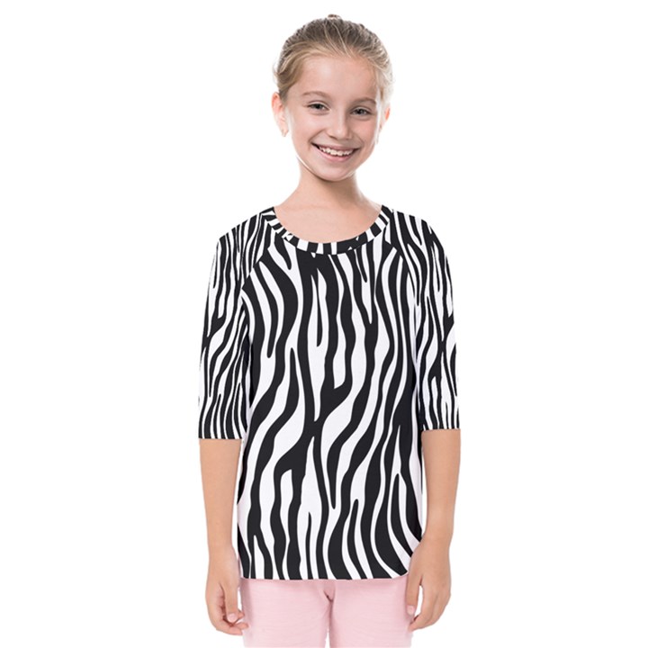 Zebra Stripes Pattern Traditional Colors Black White Kids  Quarter Sleeve Raglan Tee