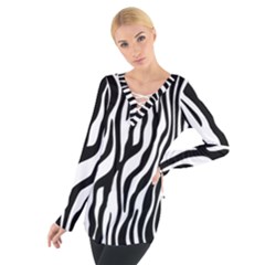 Zebra Stripes Pattern Traditional Colors Black White Women s Tie Up Tee by EDDArt