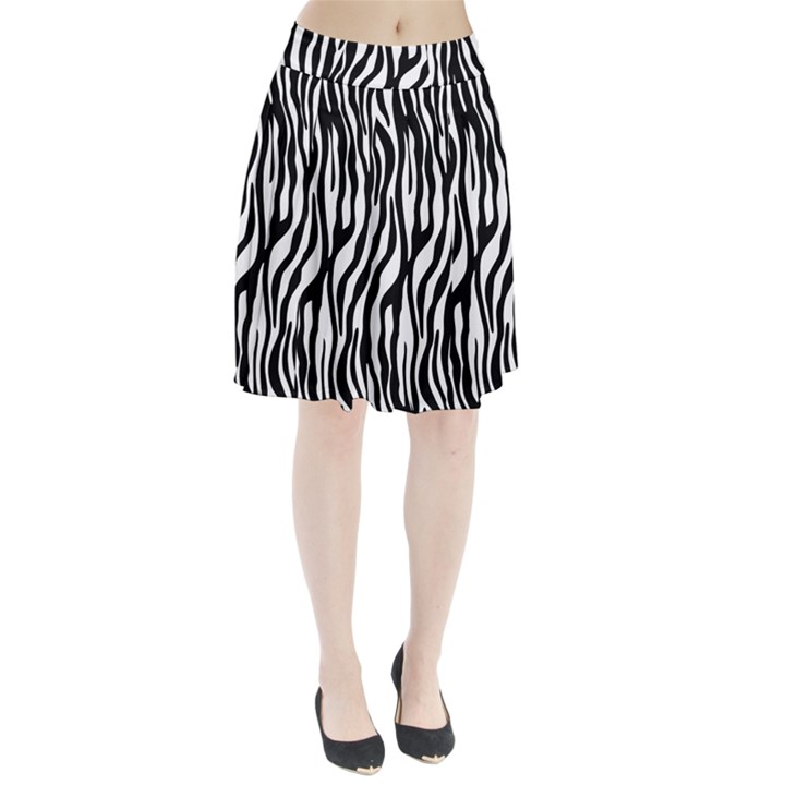 Zebra Stripes Pattern Traditional Colors Black White Pleated Skirt