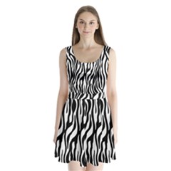 Zebra Stripes Pattern Traditional Colors Black White Split Back Mini Dress 