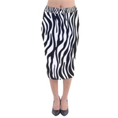 Zebra Stripes Pattern Traditional Colors Black White Velvet Midi Pencil Skirt by EDDArt