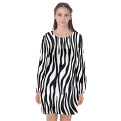 Zebra Stripes Pattern Traditional Colors Black White Long Sleeve Chiffon Shift Dress 