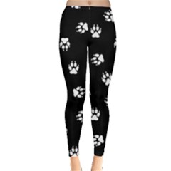 Footprints Dog White Black Leggings  by EDDArt