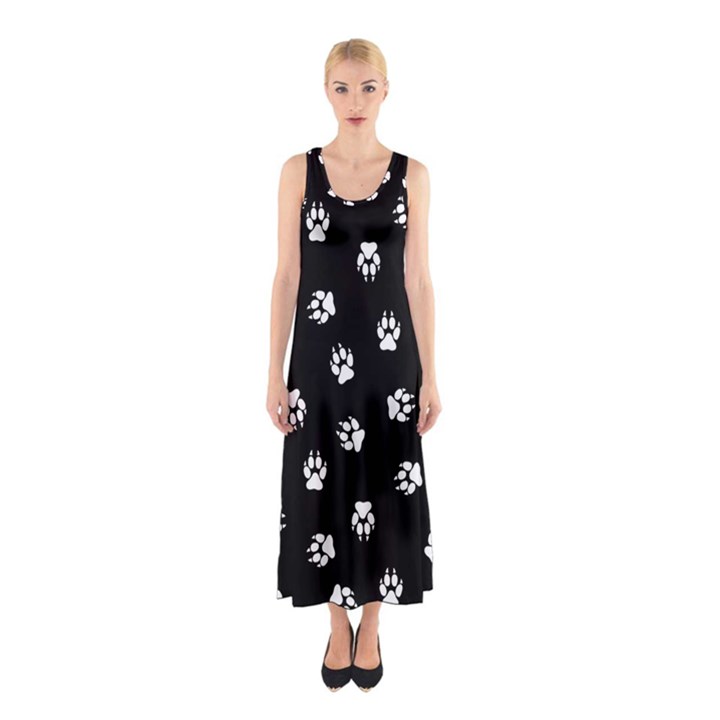 Footprints Dog White Black Sleeveless Maxi Dress