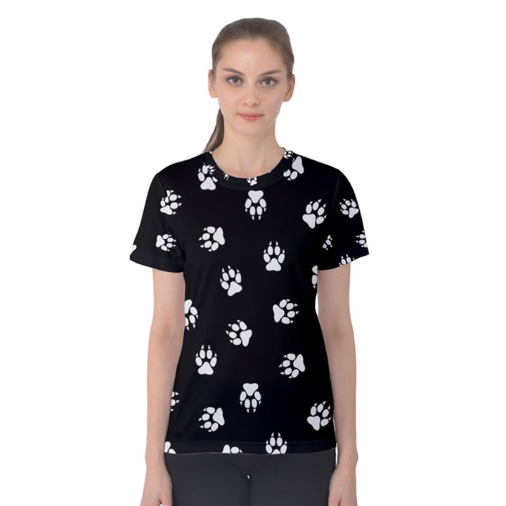 Footprints Dog White Black Women s Cotton Tee