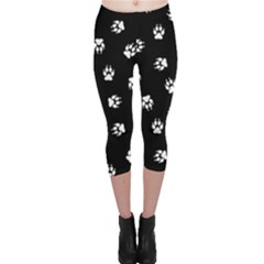 Footprints Dog White Black Capri Leggings  by EDDArt