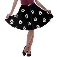 Footprints Dog White Black A-line Skater Skirt by EDDArt