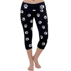 Footprints Dog White Black Capri Yoga Leggings by EDDArt