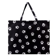 Footprints Dog White Black Zipper Large Tote Bag by EDDArt