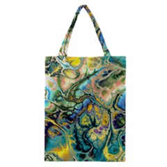 Flower Power Fractal Batik Teal Yellow Blue Salmon Classic Tote Bag by EDDArt