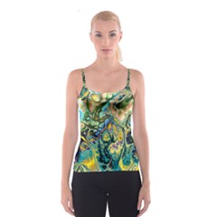 Flower Power Fractal Batik Teal Yellow Blue Salmon Spaghetti Strap Top by EDDArt