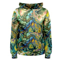 Flower Power Fractal Batik Teal Yellow Blue Salmon Women s Pullover Hoodie