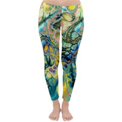 Flower Power Fractal Batik Teal Yellow Blue Salmon Classic Winter Leggings by EDDArt