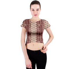 Wrinkly Batik Pattern Brown Beige Crew Neck Crop Top by EDDArt