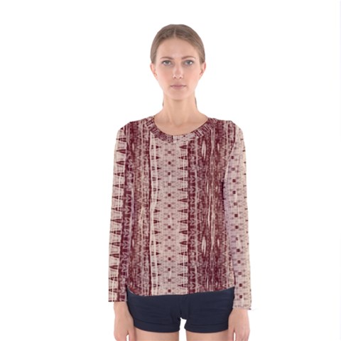 Wrinkly Batik Pattern Brown Beige Women s Long Sleeve Tee by EDDArt