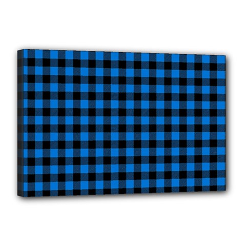 Lumberjack Fabric Pattern Blue Black Canvas 18  X 12  by EDDArt