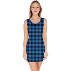 Lumberjack Fabric Pattern Blue Black Sleeveless Bodycon Dress