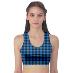 Lumberjack Fabric Pattern Blue Black Sports Bra by EDDArt