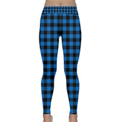 Lumberjack Fabric Pattern Blue Black Classic Yoga Leggings by EDDArt