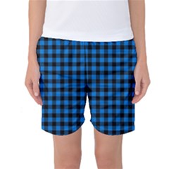 Lumberjack Fabric Pattern Blue Black Women s Basketball Shorts by EDDArt