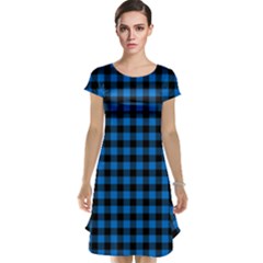 Lumberjack Fabric Pattern Blue Black Cap Sleeve Nightdress by EDDArt