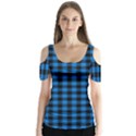 Lumberjack Fabric Pattern Blue Black Butterfly Sleeve Cutout Tee  View1