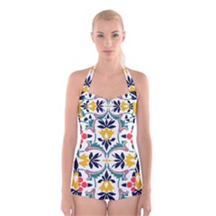 Floral Woods Boyleg Halter Swimsuit 