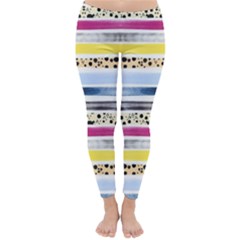 Watercolor Stripes And Dots Classic Winter Leggings by beatbeatwing