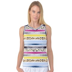 Watercolor Stripes And Dots Women s Basketball Tank Top by beatbeatwing