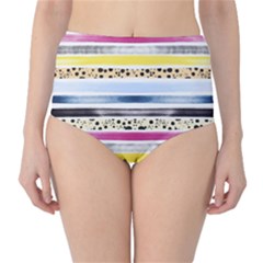 Watercolor Stripes And Dots High-waist Bikini Bottoms