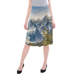 Snowy Andes Mountains, El Chalten Argentina Midi Beach Skirt by dflcprints