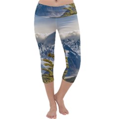 Snowy Andes Mountains, El Chalten Argentina Capri Yoga Leggings by dflcprints