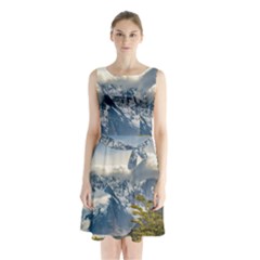 Snowy Andes Mountains, El Chalten Argentina Sleeveless Waist Tie Chiffon Dress by dflcprints