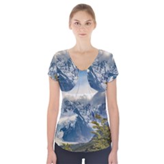 Snowy Andes Mountains, El Chalten Argentina Short Sleeve Front Detail Top by dflcprints