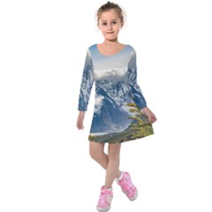 Snowy Andes Mountains, El Chalten Argentina Kids  Long Sleeve Velvet Dress by dflcprints