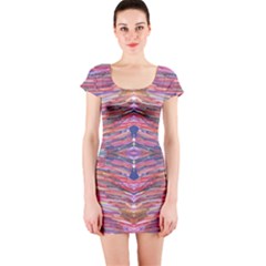 Pink Multi Stripe Pattern Short Sleeve Bodycon Dress by xclusiveshop