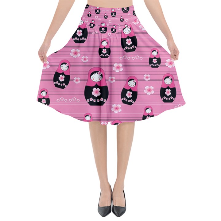 Matryoshka doll pattern Flared Midi Skirt