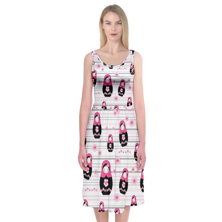 Matryoshka doll pattern Midi Sleeveless Dress