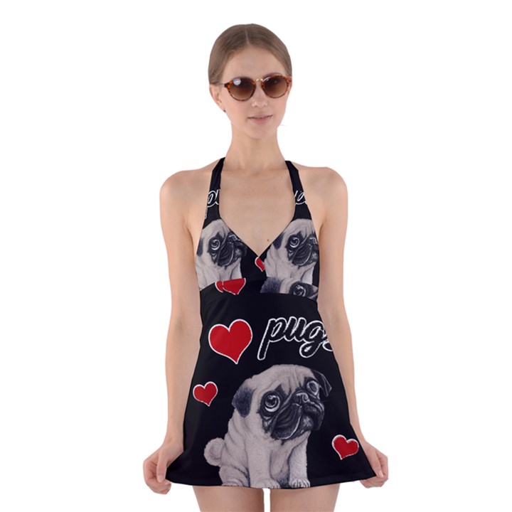 Love pugs Halter Swimsuit Dress