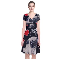 Love Pugs Short Sleeve Front Wrap Dress by Valentinaart