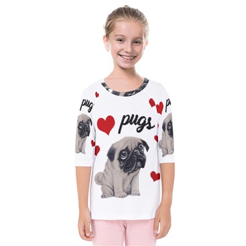 Love Pugs Kids  Quarter Sleeve Raglan Tee by Valentinaart