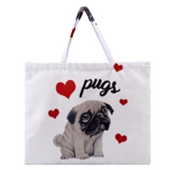 Love Pugs Zipper Large Tote Bag by Valentinaart