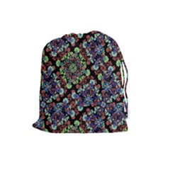 Colorful Floral Collage Pattern Drawstring Pouches (large)  by dflcprints