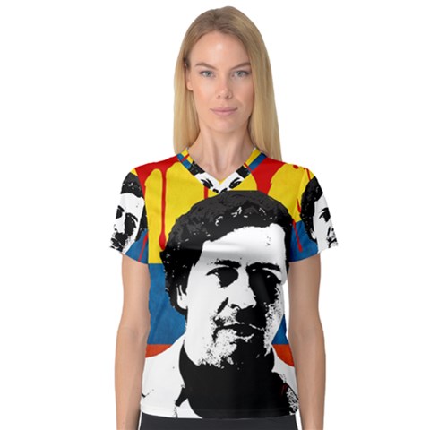 Pablo Escobar Women s V-neck Sport Mesh Tee by Valentinaart